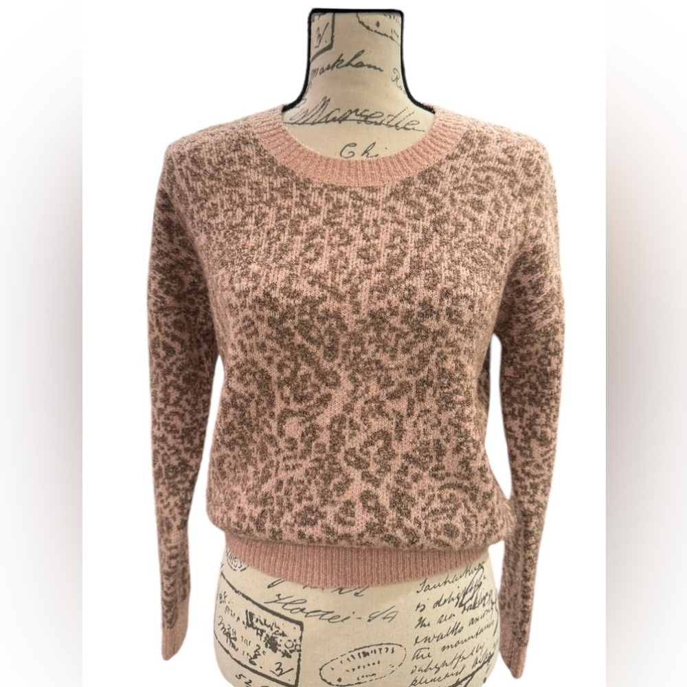 Madewell Merino Wool Sweater Leopard Print Crew Neck Pullover Womens XS - Picture 2 of 11